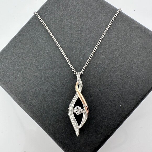 Beautiful Twisted 10kt Rose Gold & Sterling Silver Diamond Necklace - Picture 10 of 12